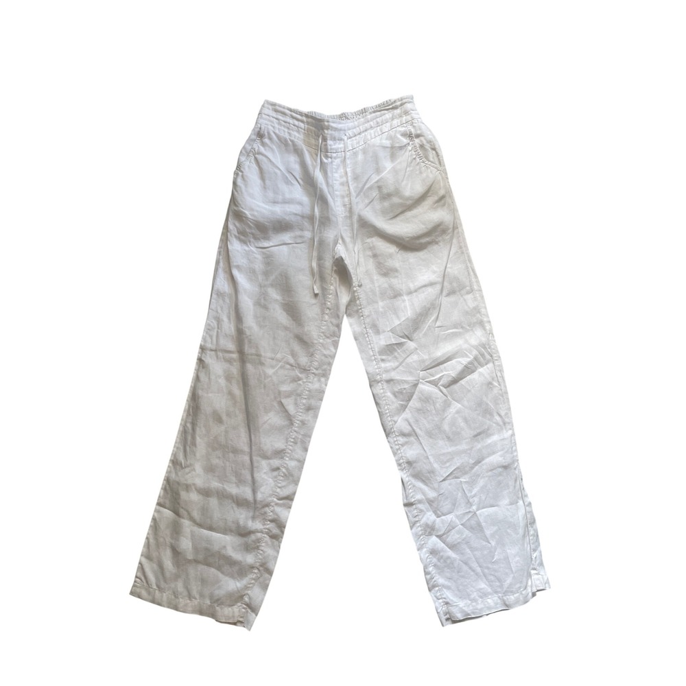 White 100% Linen Wide Leg Drawstring Pants Size S by St. Tropez West